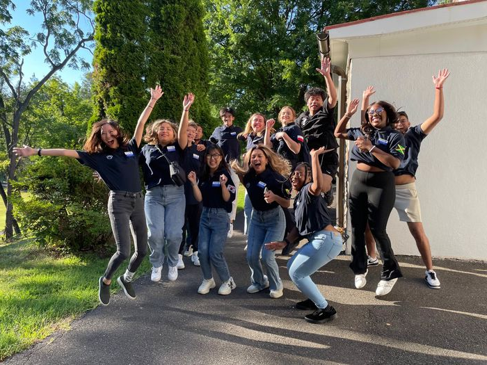 Students jumping in air 